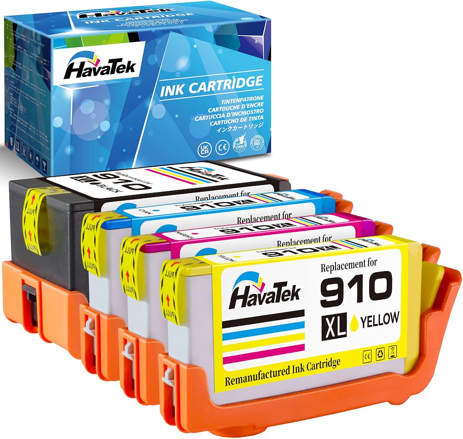 HavaTek Remanufactured Ink Cartridge Replacement for HP 910XL 910 XL Work with OfficeJet Pro 8028 8022 8025 8035 8020 8030 8012 8023 8025e 8035e 8010 8015 Printer (1 Black 1 Cyan 1 Magenta 1 Yellow) Pack of 2