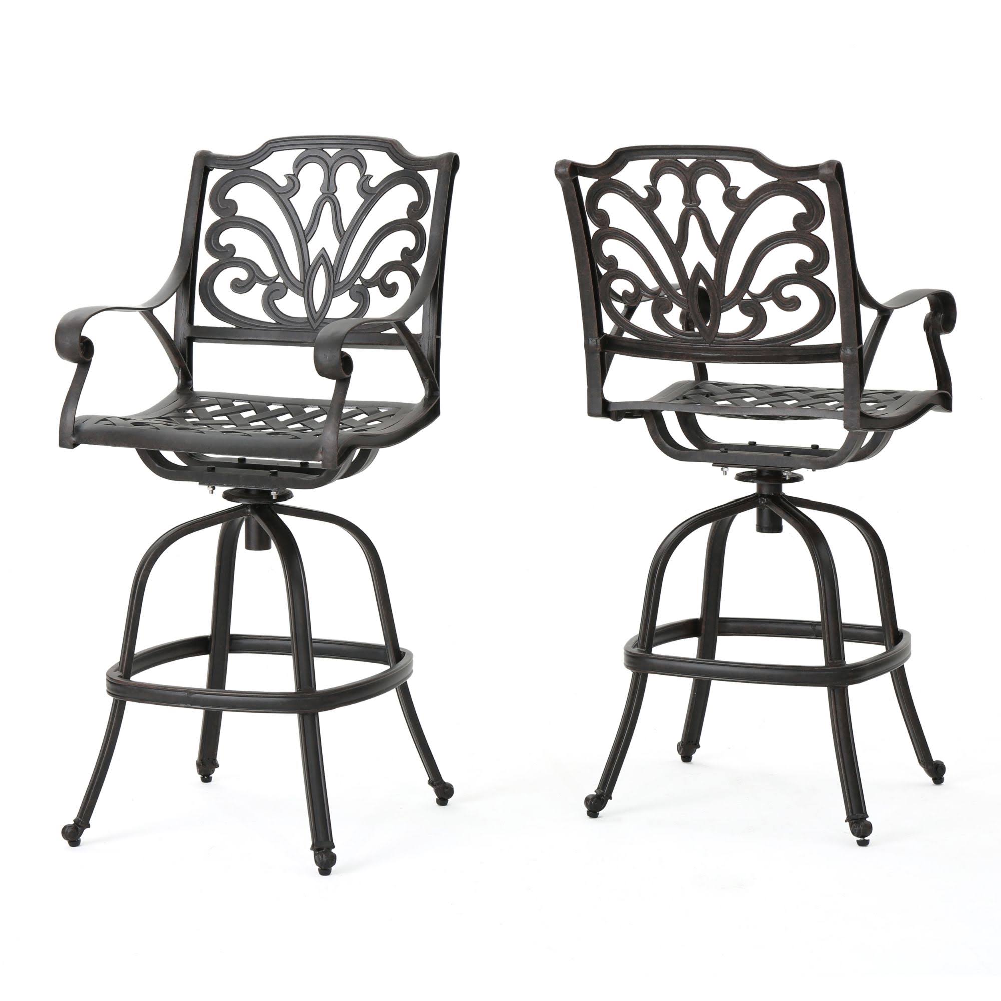 Set of 2 Black Contemporary Outdoor Patio Swivel Bar Stools 48.75x22
