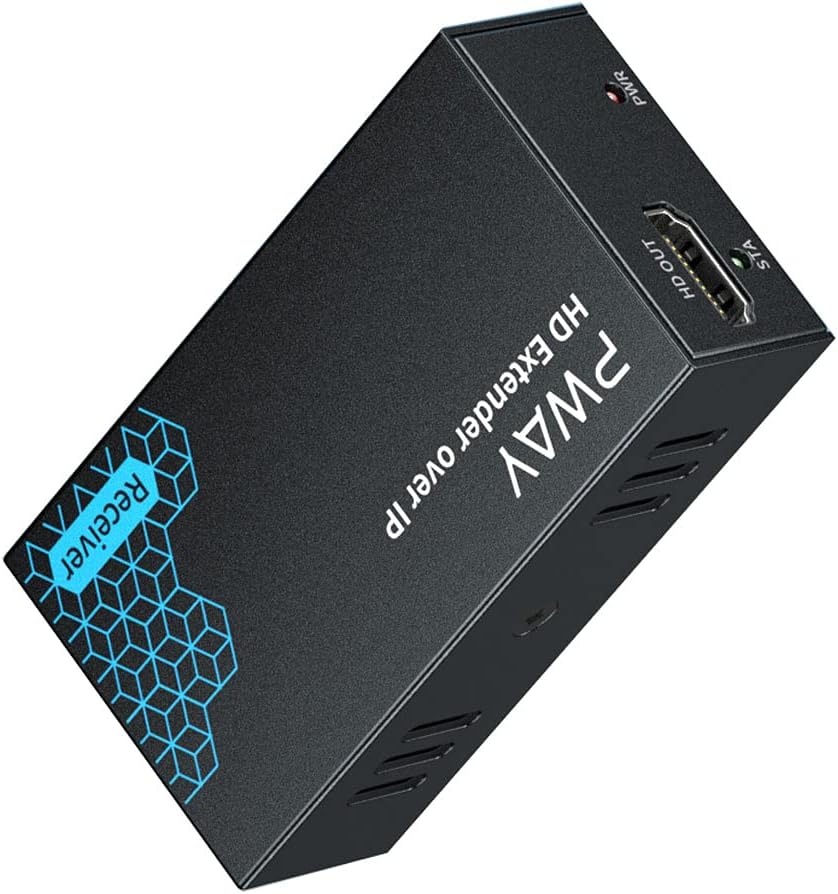 PWAY HDMI Extender 500ft Over Single Cat5e/6, Over IP/TCP One to Multiple Monitors by Ethernet Switch, Full HD 1080P@60Hz Video Extended Pack of 2