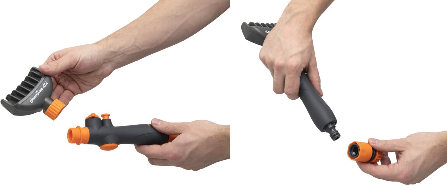 CancoFam Pool and Spa Filter Cartridge Cleaner Tool – Powerful Water Jets Removes Debris Dirt from up to 6 Pleats from The Pool Filter - Complete with Blue Pool Temperature Indicator and Hose Adapter Pack of 2