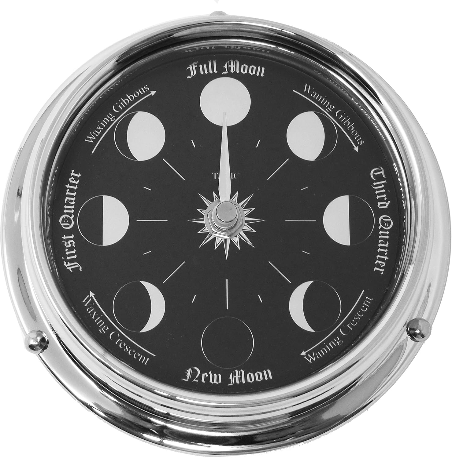Tabic Handmade Prestige Chrome Moon Phase Clock with Jet Black Dial