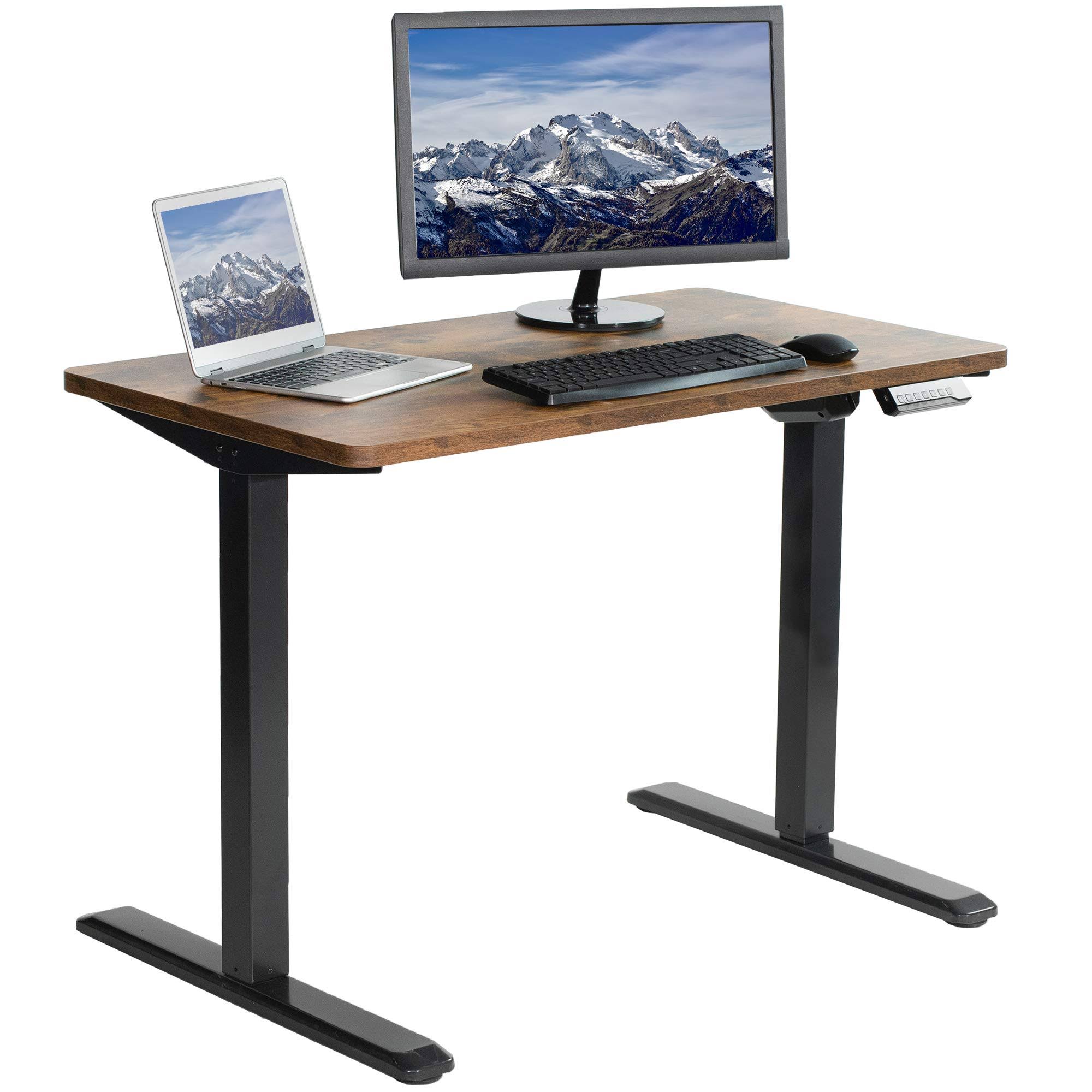 Vivo Electric 43&rdquo; x 24&rdquo; Stand Up Desk | Vintage Brown Table Top, Black Frame
