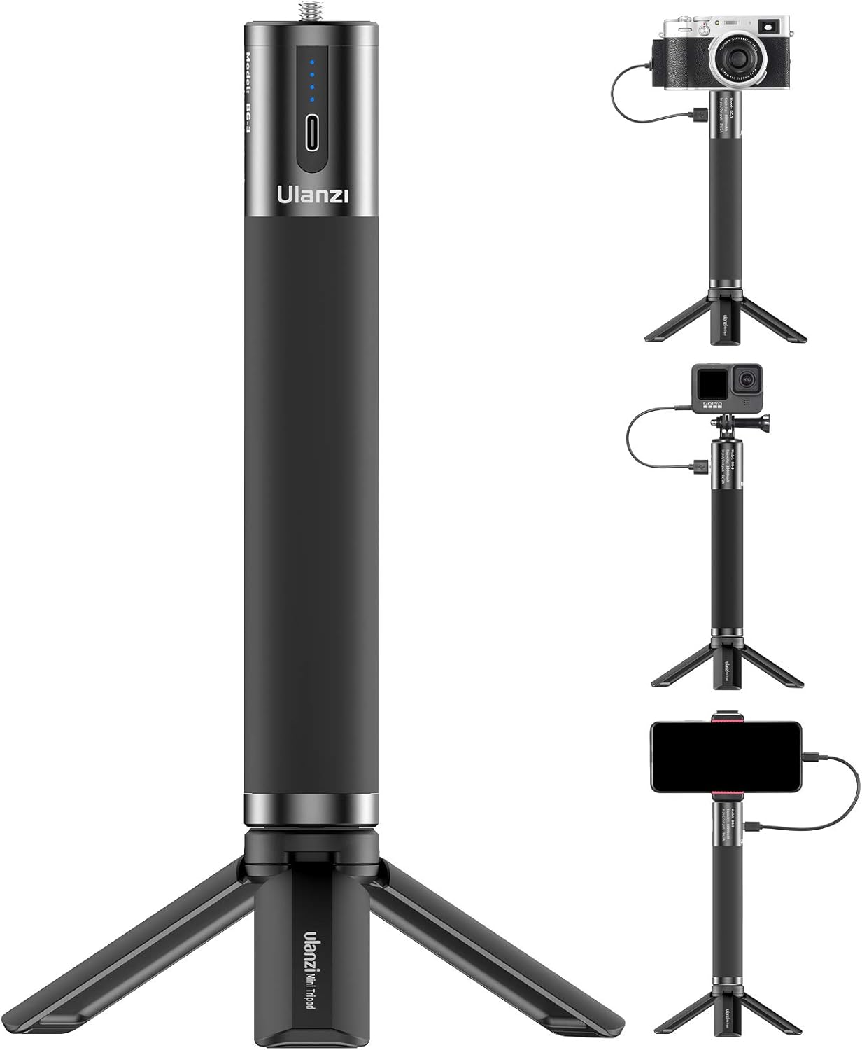 Battery Handle Grip, ULANZI BG-3 10000mAh Power Bank Grip Portable Charger Tripod Monopod for DLSR Action Camera Smartphone Vlogging Time-Lapse Shooting Live Streaming Filmmaking Pack of 2