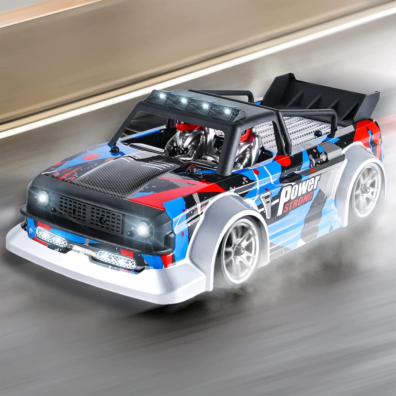 RC Drift Car for Adults 1/16 Scale RC Truck 40+ Km/h High Speed Offroad Hobby Racing Car, with Led Light and Rechargeable Battery, for Boy Girl Adults, Blue