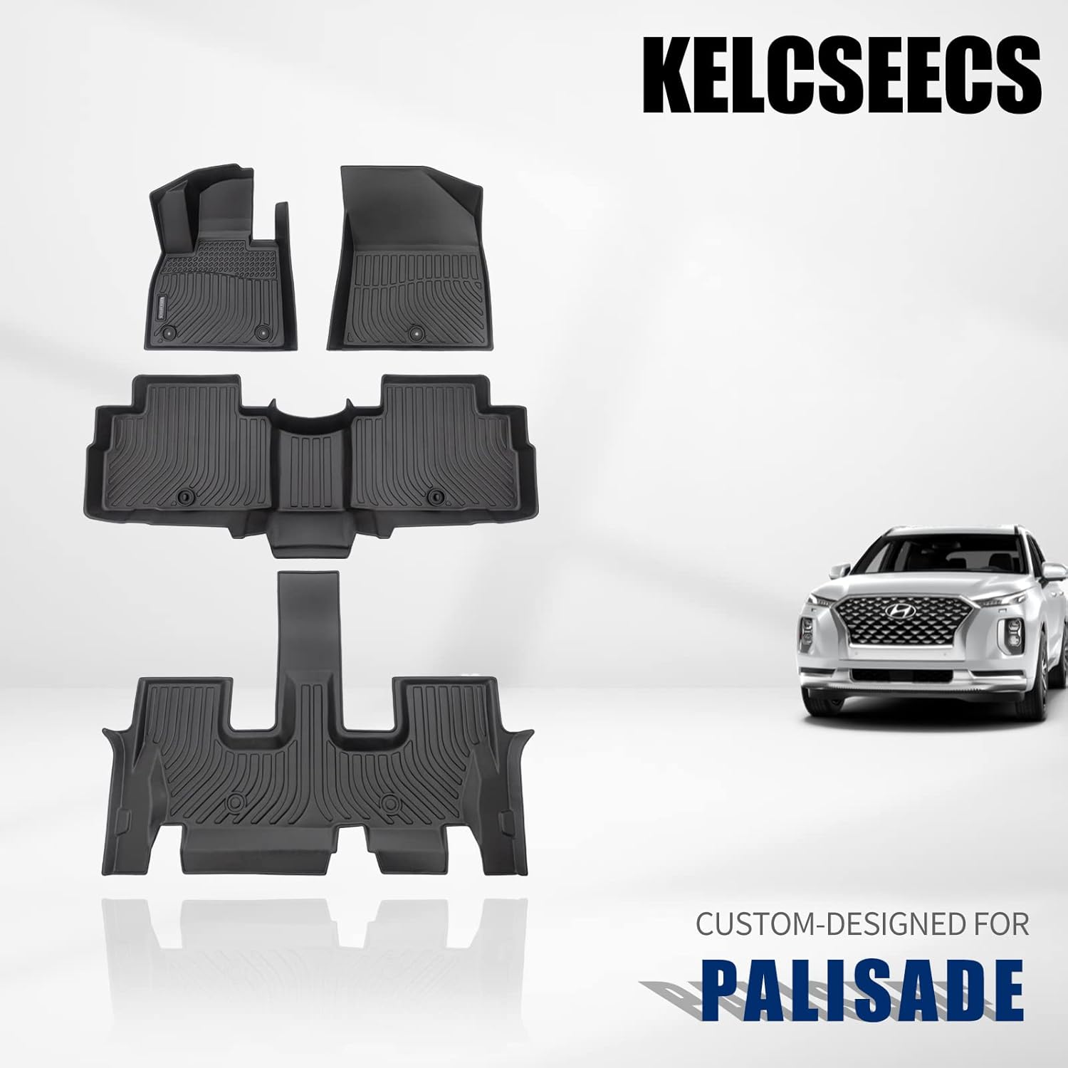 KELCSEECS Floor Mats Custom for Hyundai Palisade 2020 2021 2022 Waterproof Car Mats All Weather Mats Guard Heavy Duty TPE Automotive Floor Liners Front& Rear& 3rd Row Full Set Black Accessories