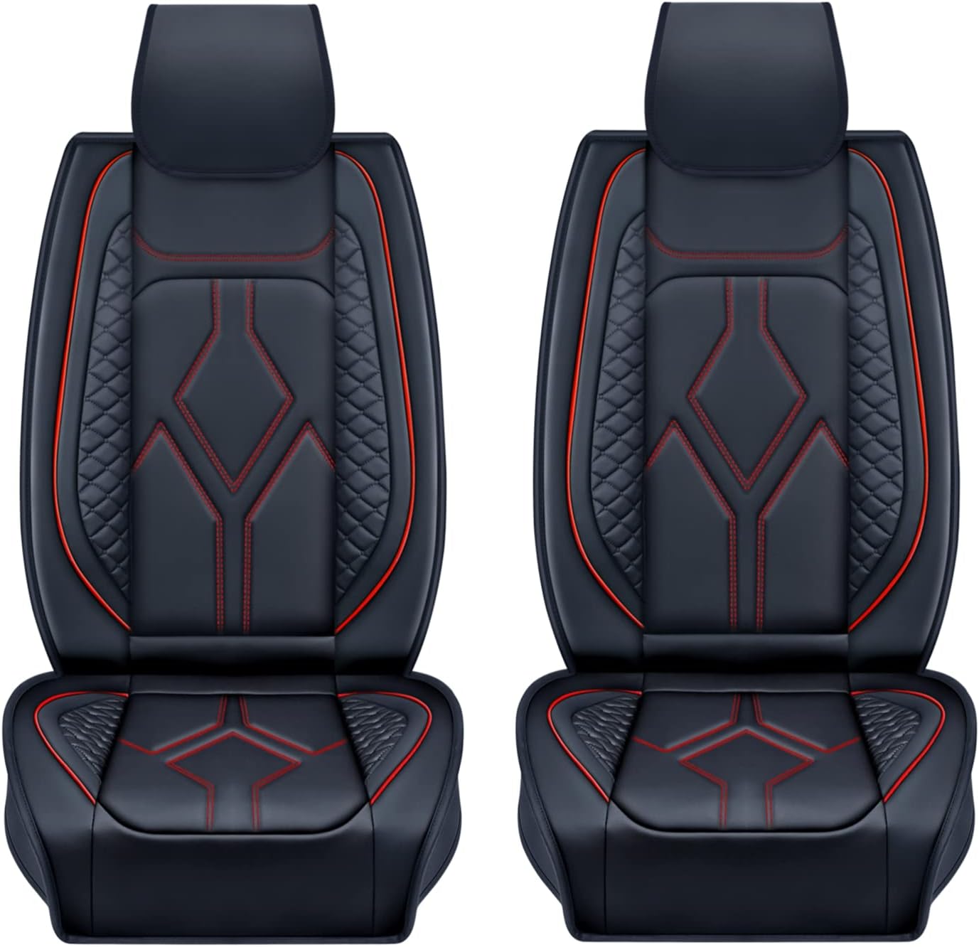 Vanku Chevy Silverado GMC Sierra 2 Front Seat Covers for 2007-2022 1500 2500HD 3500HD Crew Double Extended Cab Waterproof Faux Leather Seat Protectors (Black+Red)