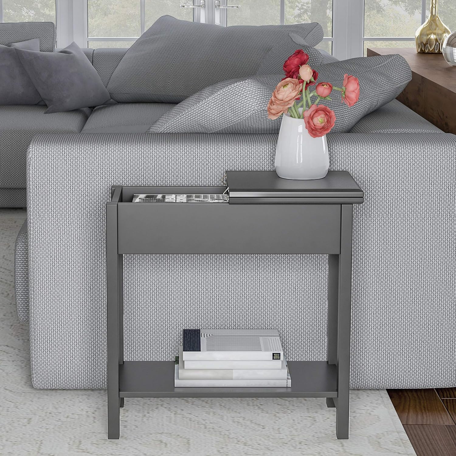 Lavish Home Flip Top End Table, Gray Pack of 2
