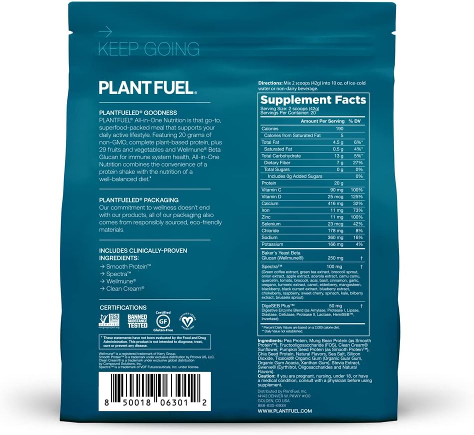 PLANTFUEL All-in-One Nutrition Meal Replacement, Vanilla - Superfood Packed Plant Based Protein Powder, 20g Protein, 5g Fiber, Zero Sugar- 20 Servings, 1.85 LBS Pack of 2