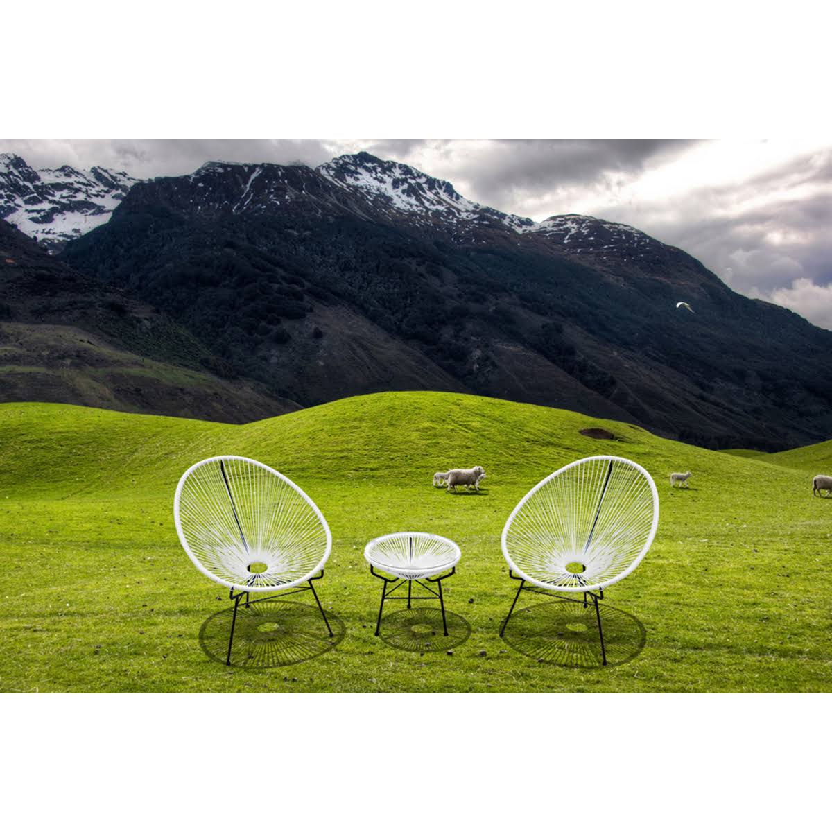 Harmonia Living HL-ACA-3CS-WLB 3 Piece Acapulco Chat Set, White Lightning