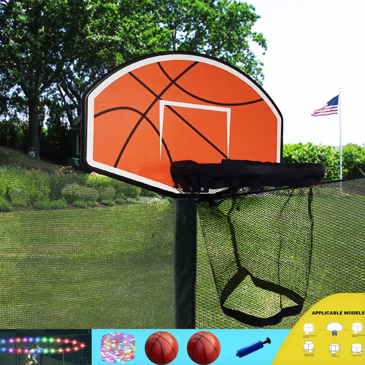 Trampoline Basketball Hoop with Pump and 2 Mini Ball Sturdy for Dunk Easy to Assemble Fit for Straight Pole or Curved Pole Pack of 2