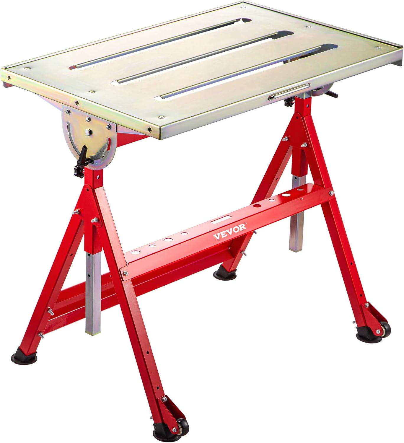 VEVOR Welding Table 30'' x 20'' Steel Welding Table Three 1.1 in. / 28mm Slots Welding Bench Table Adjustable Angle & Height Portable Table, Casters, Retractable Guide Rails, Eccentric Leveling Foot