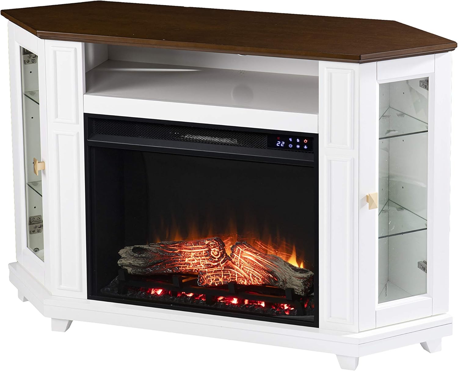 SEI Furniture Dilvon Electric Media Fireplace w/ Storage, White/Brown