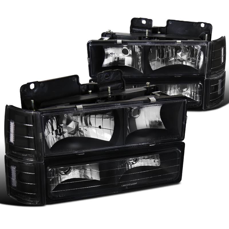 Spec-D Tuning Black Headlights + Bumper Lights Corner Lights + Clear Reflectors Left + Right Pair for 1994-1998 GMC C10 C/K Sier