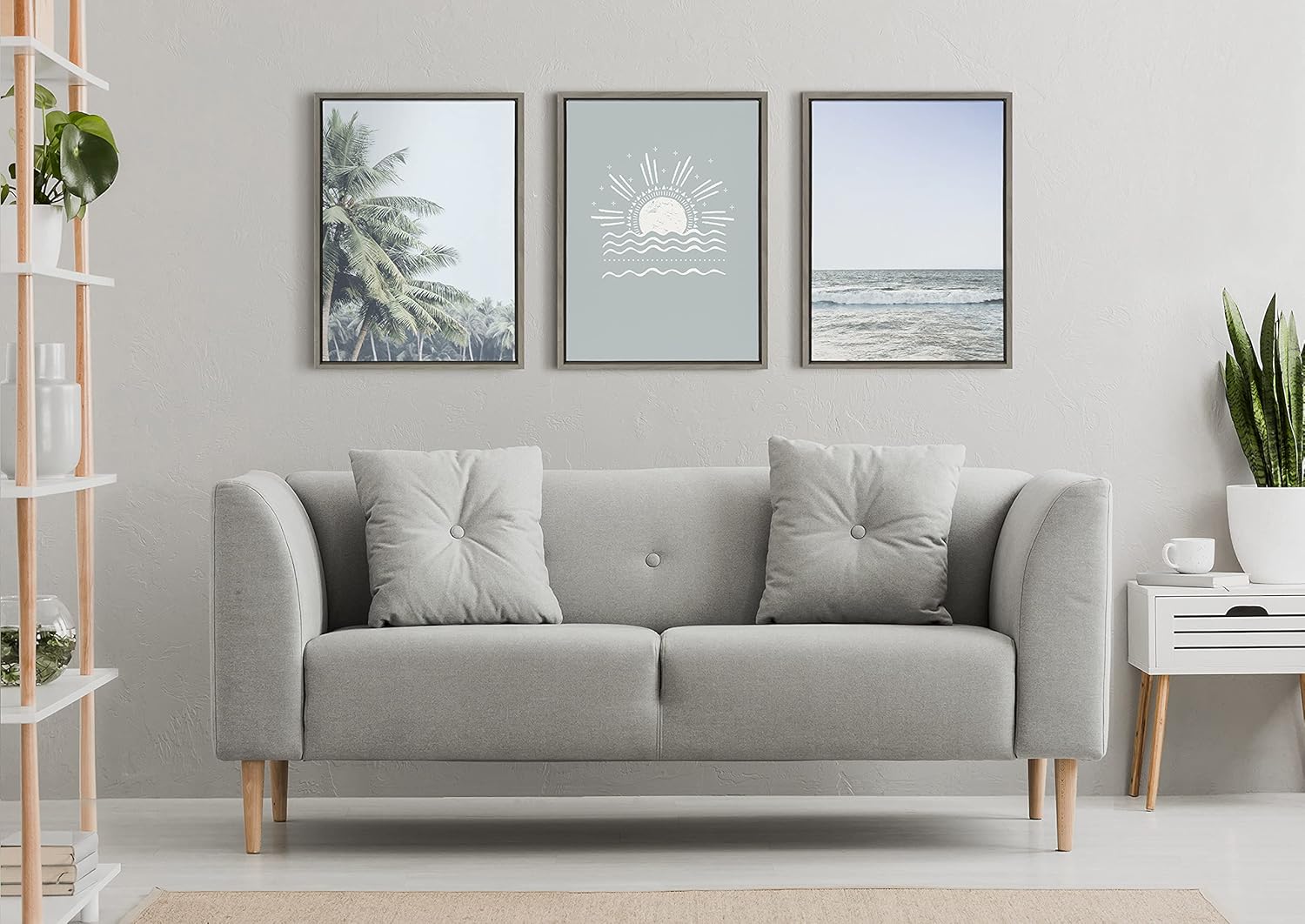Kate and Laurel Sylvie Pale Blue Sea Framed Canvas by The Creative Bunch Studio, 18x24, Gray Pack of 2