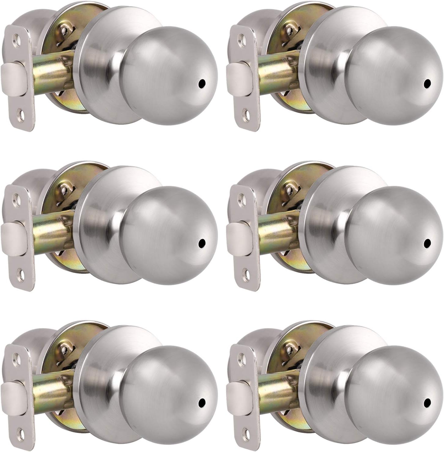 Probrico Privacy Door Levers Wave Style Handles Keyless Lock Bed Bath Door Lockset, Satin Nickel 6 Pack