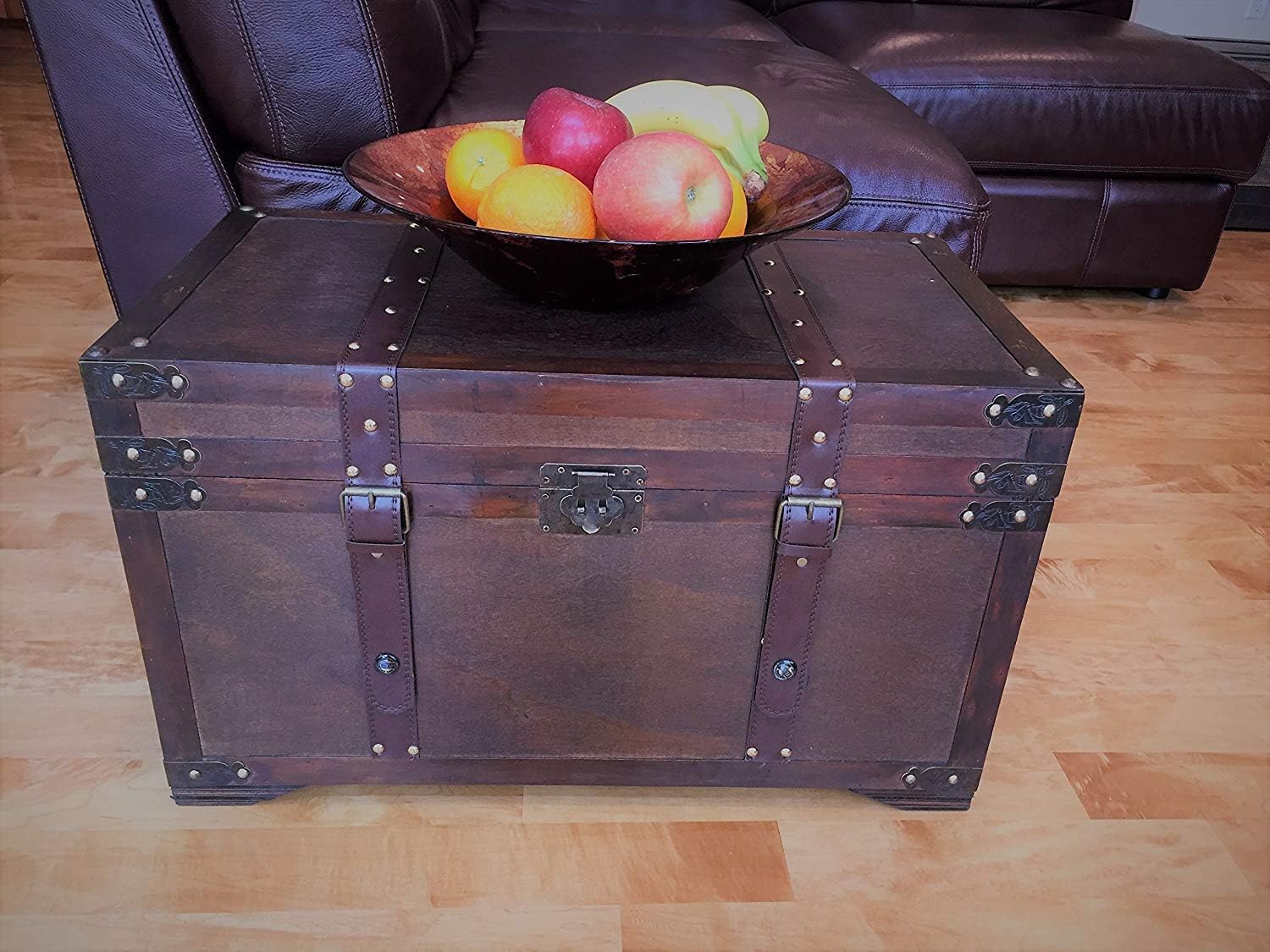 Gold Rush Steamer Trunk Wood Storage Wooden Treasure Chest - Medium Trunk Black