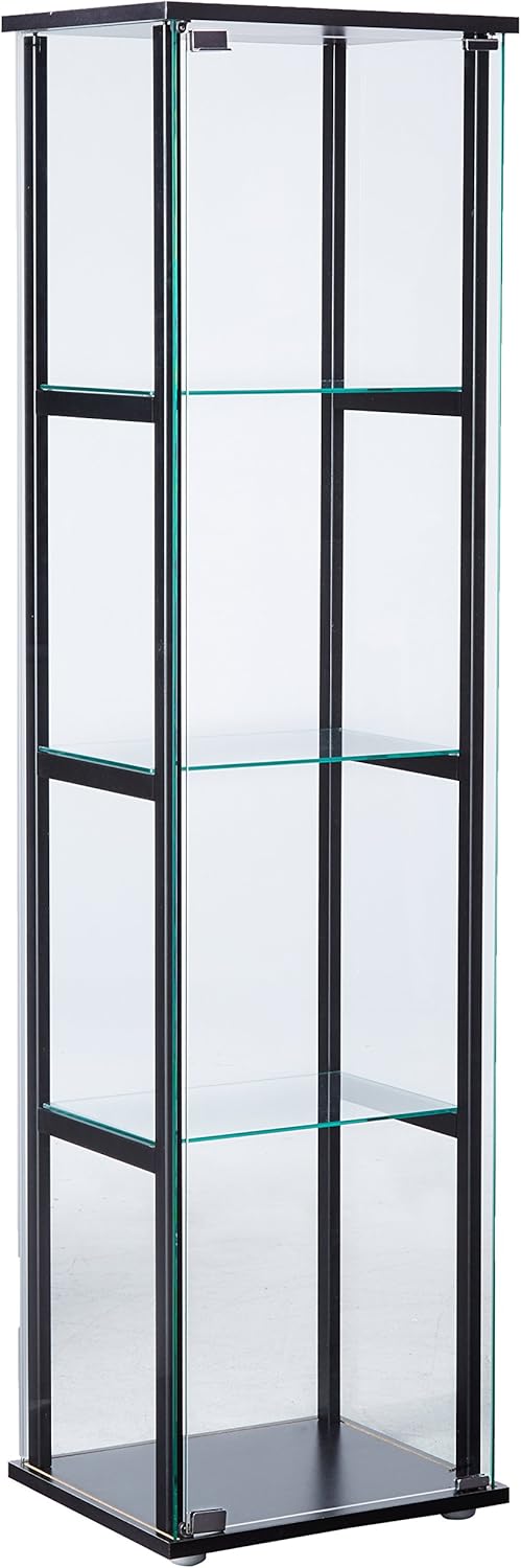 4-Shelf Glass Curio Cabinet Black and Clear