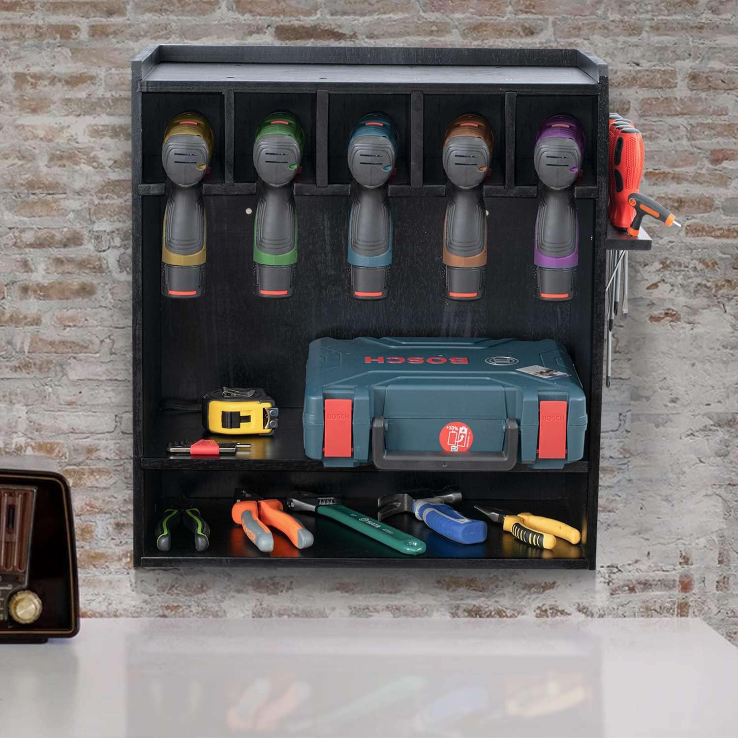 Mayyol Power Tool Storage Organizer, Brown Drill Holder Wall Mount Drill Charging Station Garage Tool Cabinet, Hanging Screwdriver Rack Organization for Home, Workshop, Workbench, Easy to Install Pack of 2