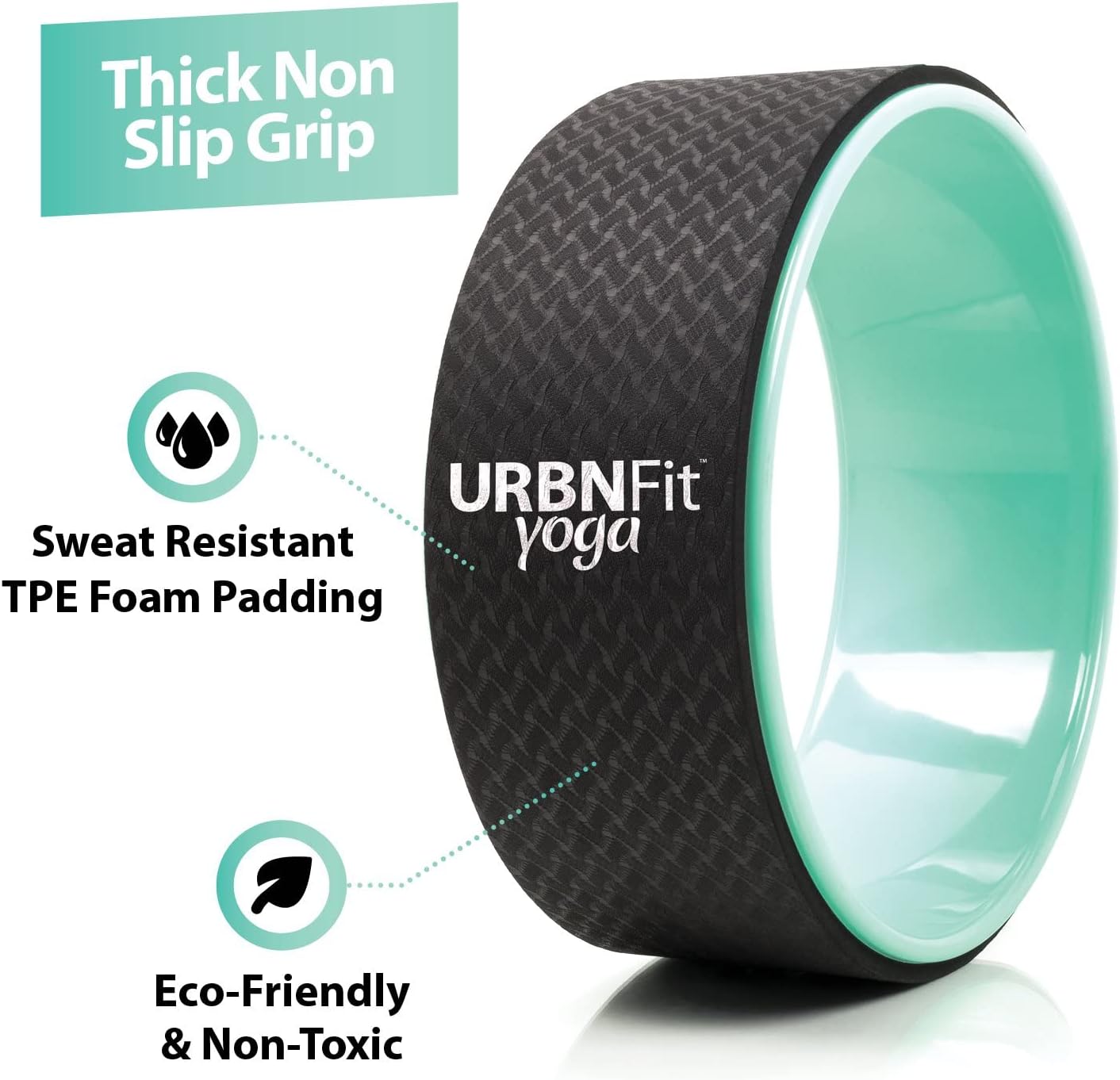 URBNFit Yoga Wheel - 12-Inch Roller Designed for Stretching & Flexibility to Help Back Aches & Tension - Made w/Durable Materials & Soft Foam Padding, Yoga Strap Included