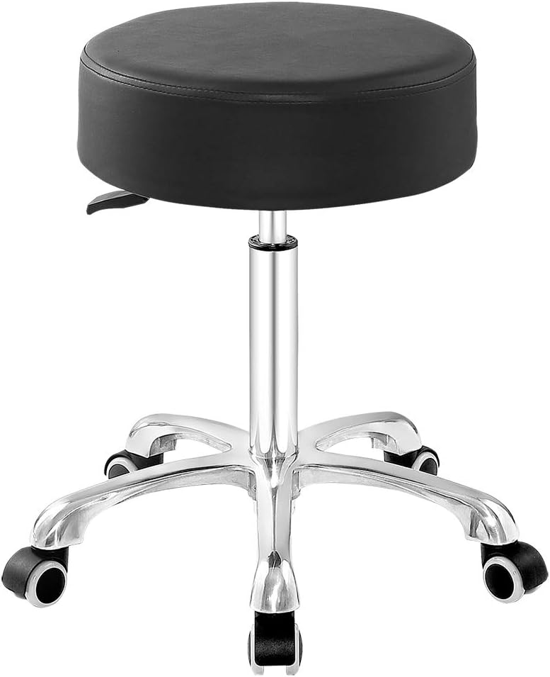 Grace & Grace Height Adjustable Swivel Stool with Extra Large and Extra Thick Seat for Ultimate Comfort for Salon, Tattoo, Studio, Shop, Kitchen (Black, Classic Flat)