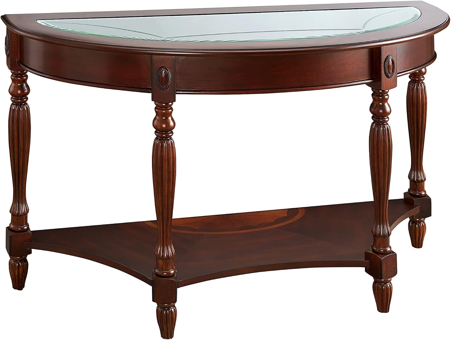 DS-HOMEPORT Solid Wood Console Table,Traditional Accent Table,Semi-Moon Sofa Table w/Bottom Shelf,Elegant Display Tables for Entryway,48