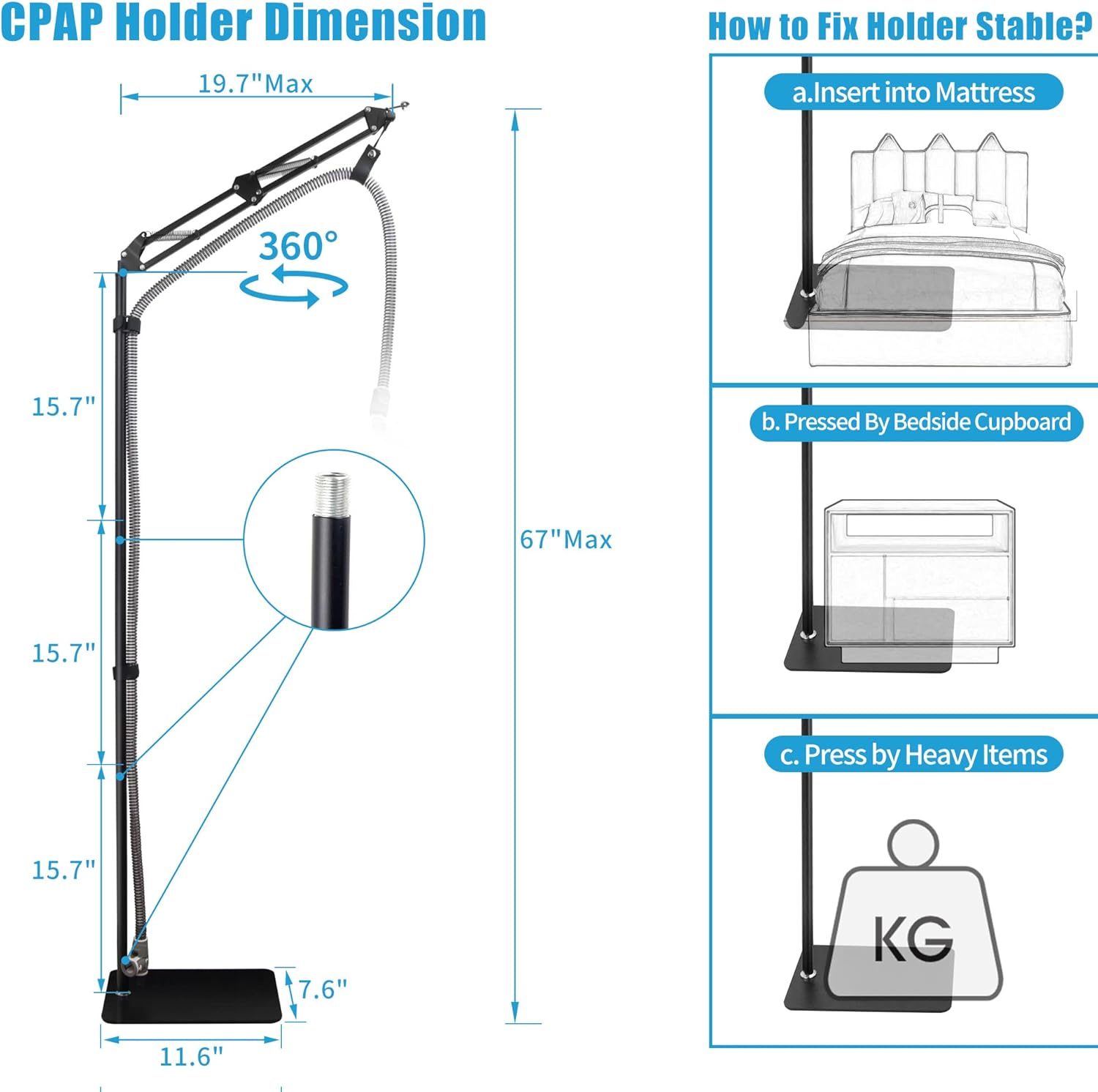 CPAP Hose Tube Holder Bedside Storage Kit Pack of 2