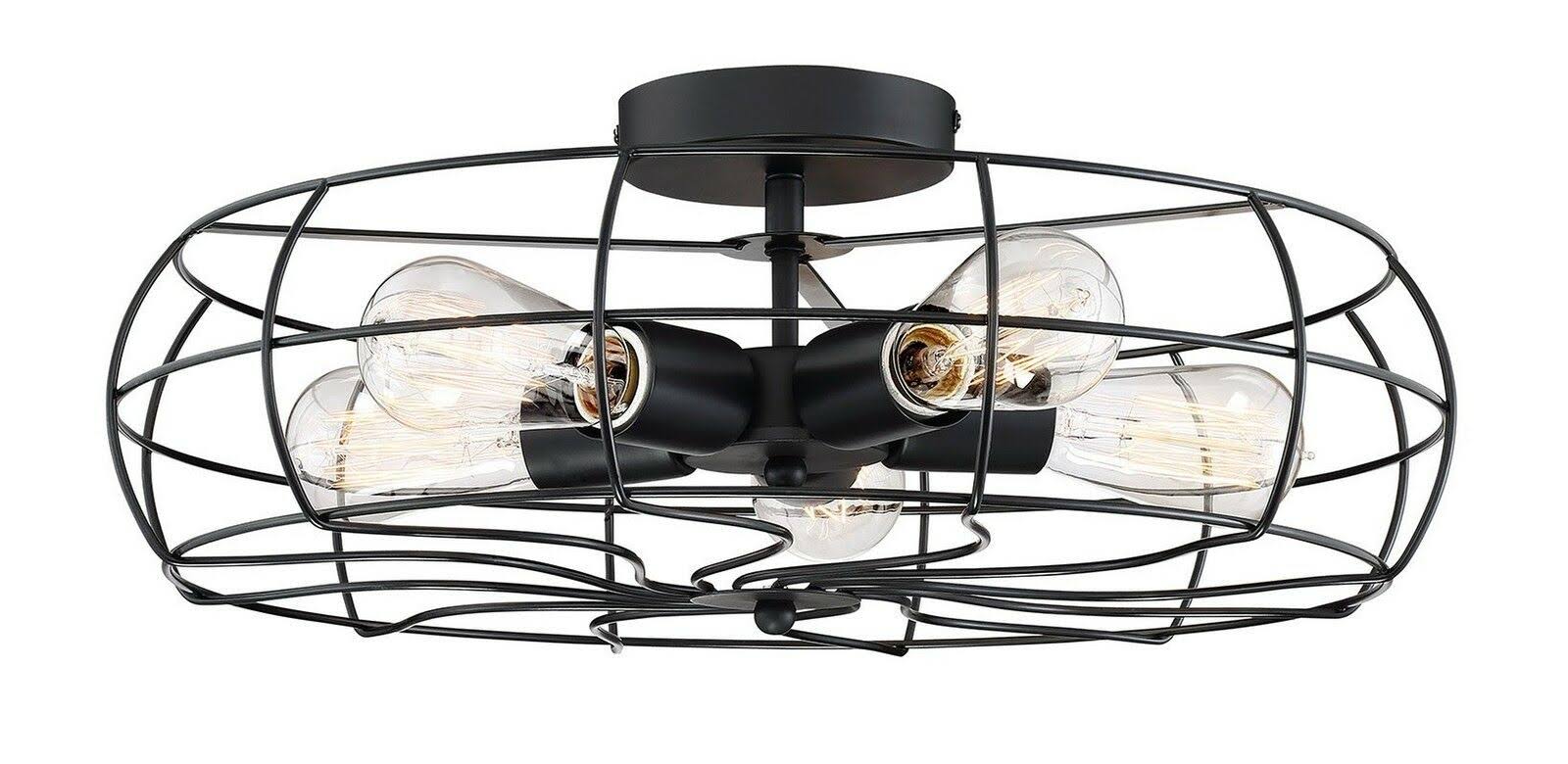 Revel Gage 18x22 Industrial 5-Light Fan Style Metal Cage Semi-Flush Mount Ceiling Light, Matte Black Finish