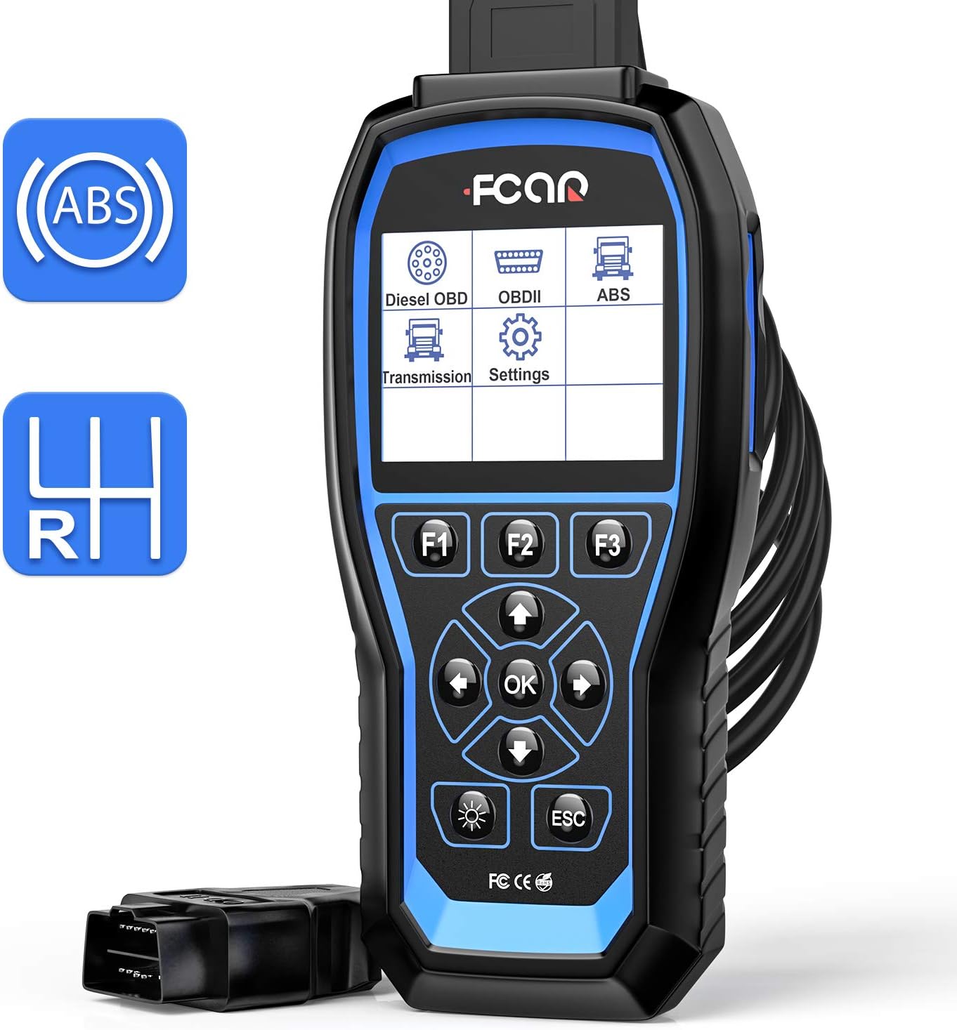 FCAR F507 Heavy Duty Truck Scanner, 2 in 1 Car OBD2 Scanner&HD Truck Scan Tool, All Systems Diagnostic Tool for All Almost Trucks with ABS/Transmission Actuation Test for Wabco, Bendix, Allison, ZF