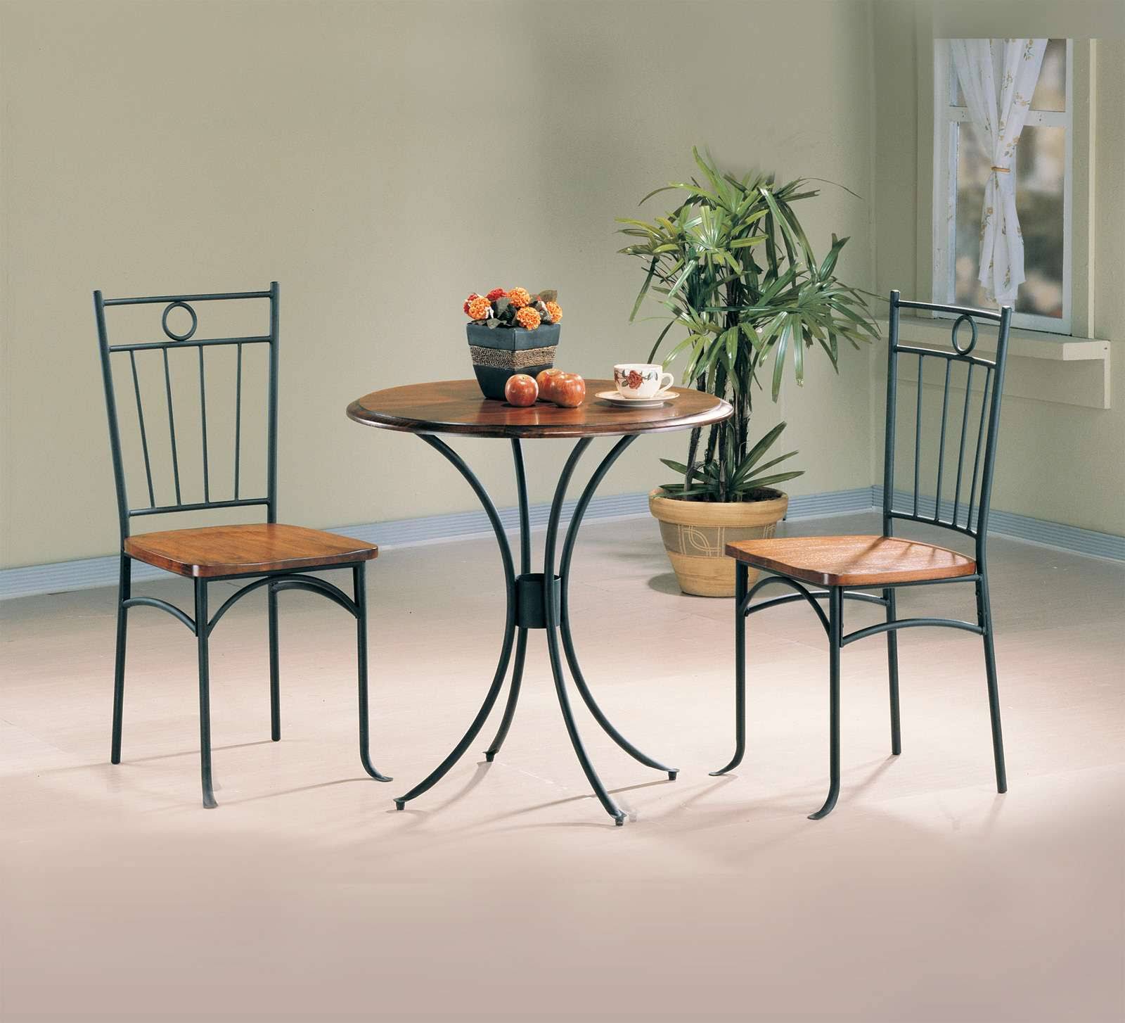 Coaster Tamiami 3-Piece Metal Bistro Set with Wooden Top, Black