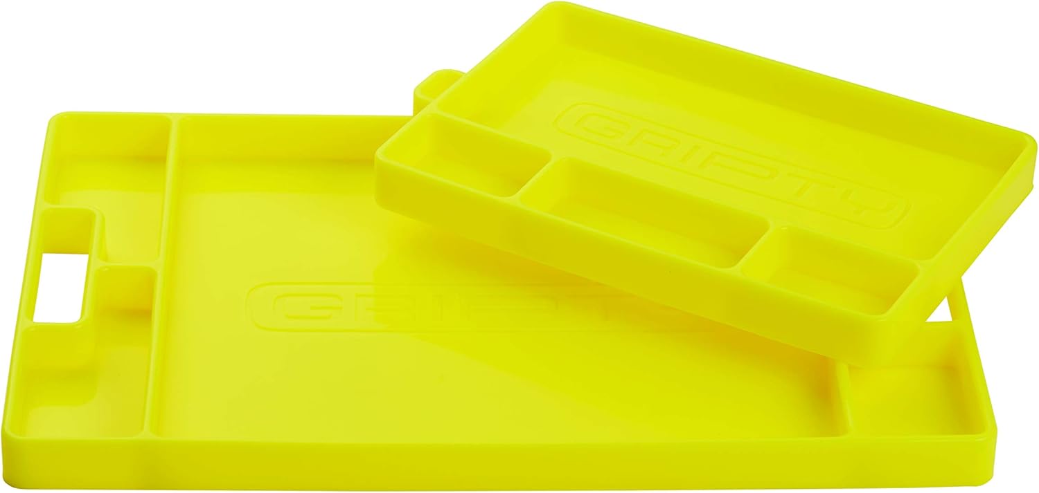 Gripty (Duo-Pack) | PREMIUM Silicone Tool Tray | Flexible | Multi Purpose Mat | Portable Tool Box Organizer | No Magnets | Easy Clean Up | LIMITED EDITIONS (Hi-Viz Yellow) Pack of 2