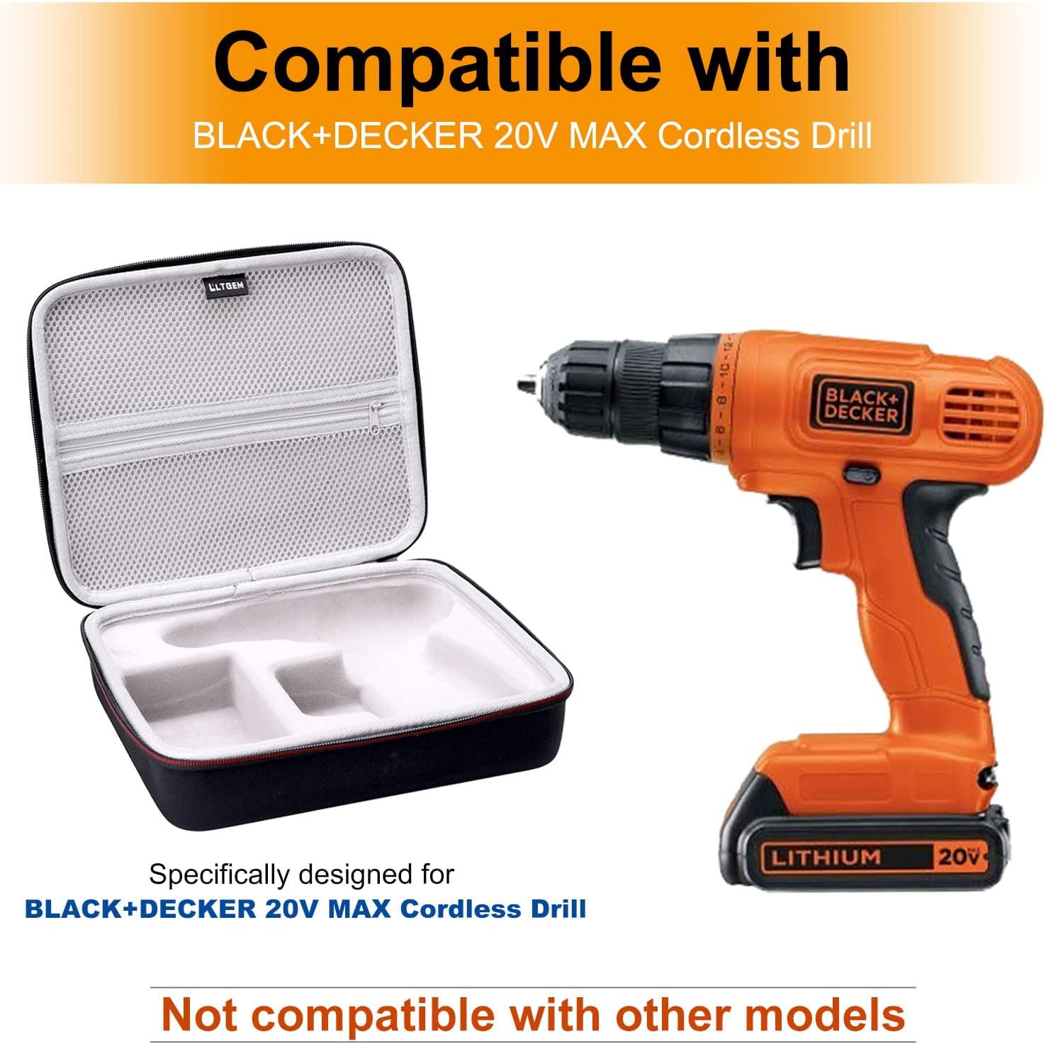 LTGEM EVA Hard Case for DECKER 20V MAX Cordless Drill (LDX120C/LD120VA) and Accessories - Protective Carrying Storage Bag (Sale Case Only)