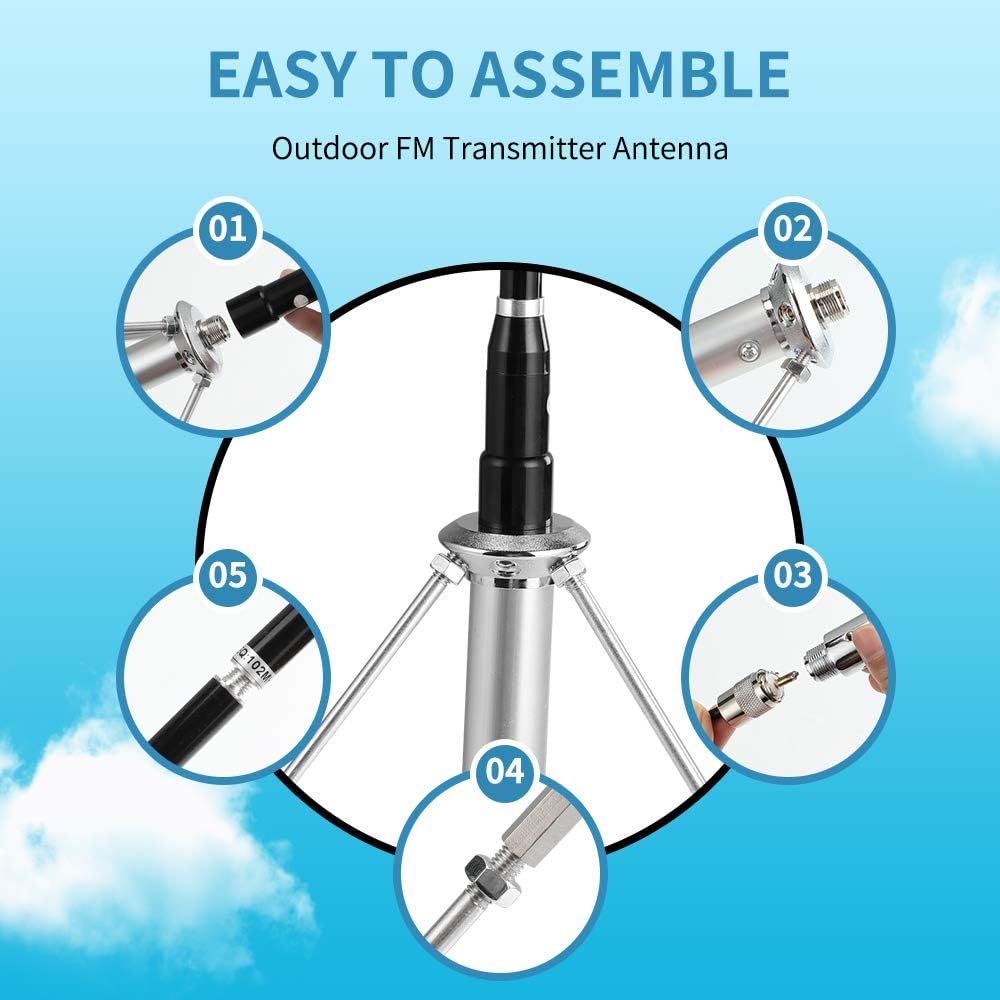 FM Transmitter Antenna, 1/4 Wave Professional GP FM Broadcast Antenna for 87-108MHZ FM Transmitter 15M Cable TNC for 0.5W, 1W, 5W, 7W, 10W, 15W, 20W, 30W, 50w, 80w, 100W FM Transmitter Pack of 2