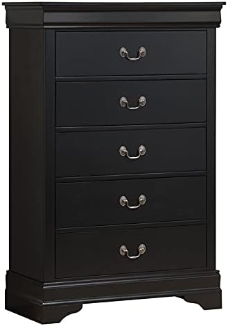 Furniture of America Brodus Transitional Solid Wood 5-Drawer Chest in Black