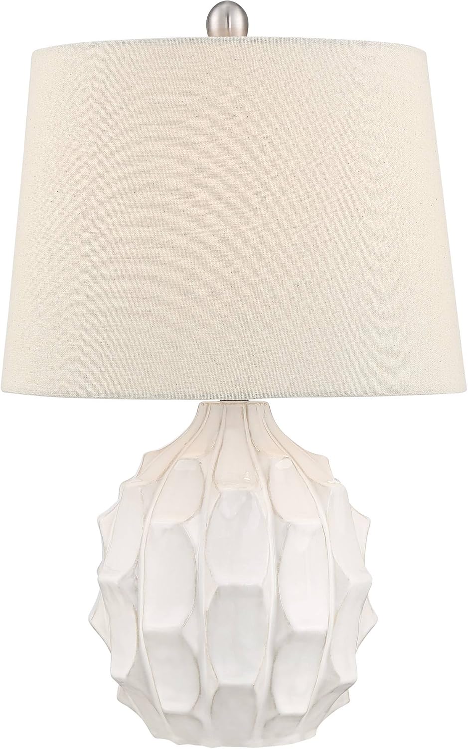 Ellen Mid Century Modern Contemporary Style Accent Table Lamp White Ceramic Linen Tapered Fabric Drum Shade for Living Room Bedroom Beach House Bedside Nightstand Home Family - 360 Lighting