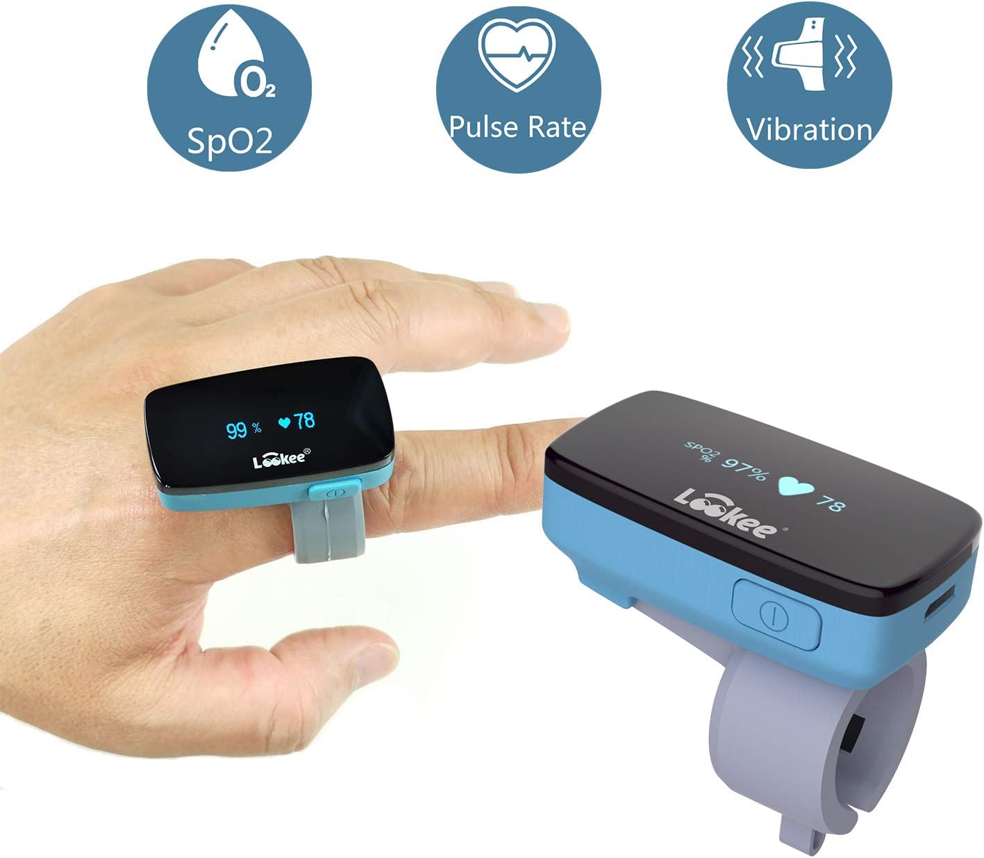 LOOKEE O2-Ring Sleep Oxygen Monitor Tracker | Vibrating Indicator for Low O2 | Tracks Oxygen Level and Heart Rate | Free APP for Sleep Insights | Sports or Aviation Use Only