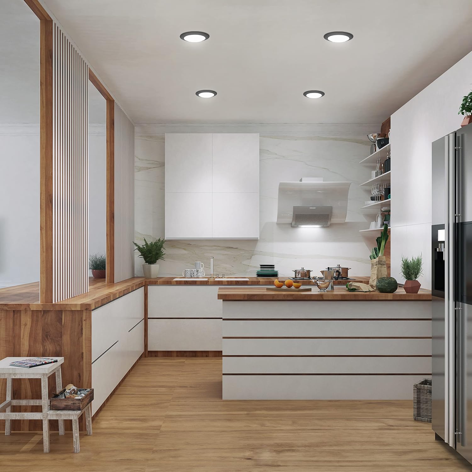 Luminance LED Flush Mount Disk Light | Energy Star Dimmable Ceiling Fixture for Hallway, Living Room, Kitchen | Indoor/Outdoor Lighting with Modern Low Profile Design, Black and White, 7.5 Inches