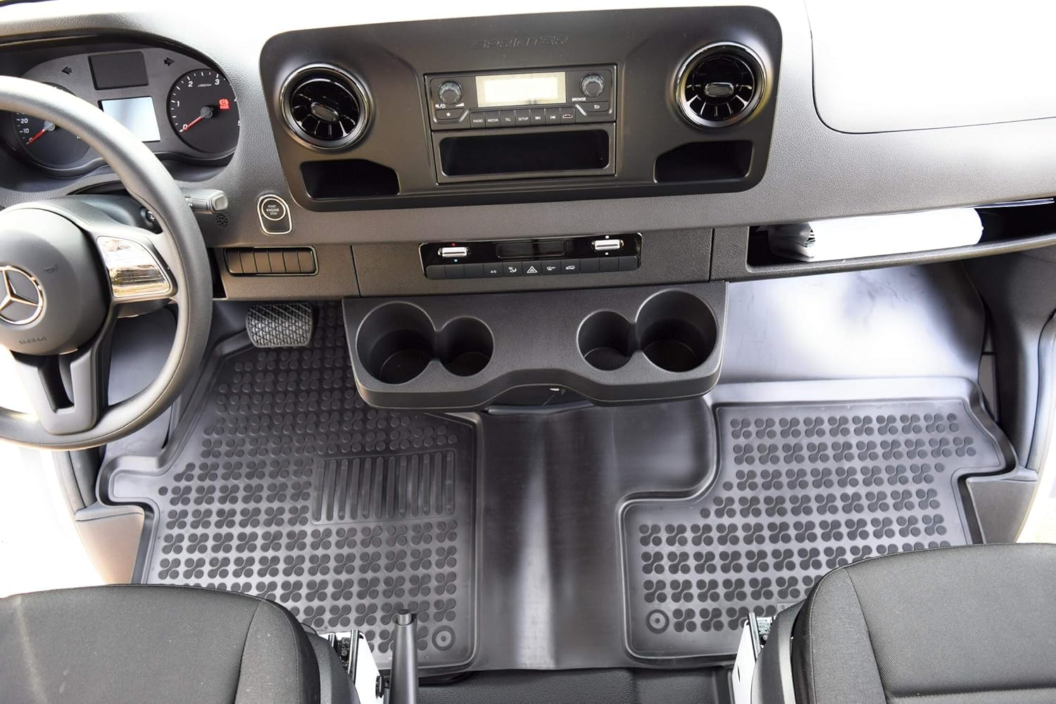 Rezaw-Plast Floor Mat for Mercedes Benz Sprinter 2007-2022 1500 2500 3500 4500 1st Row All Weather Rubber Tray RV Camper Cargo Van Only Black