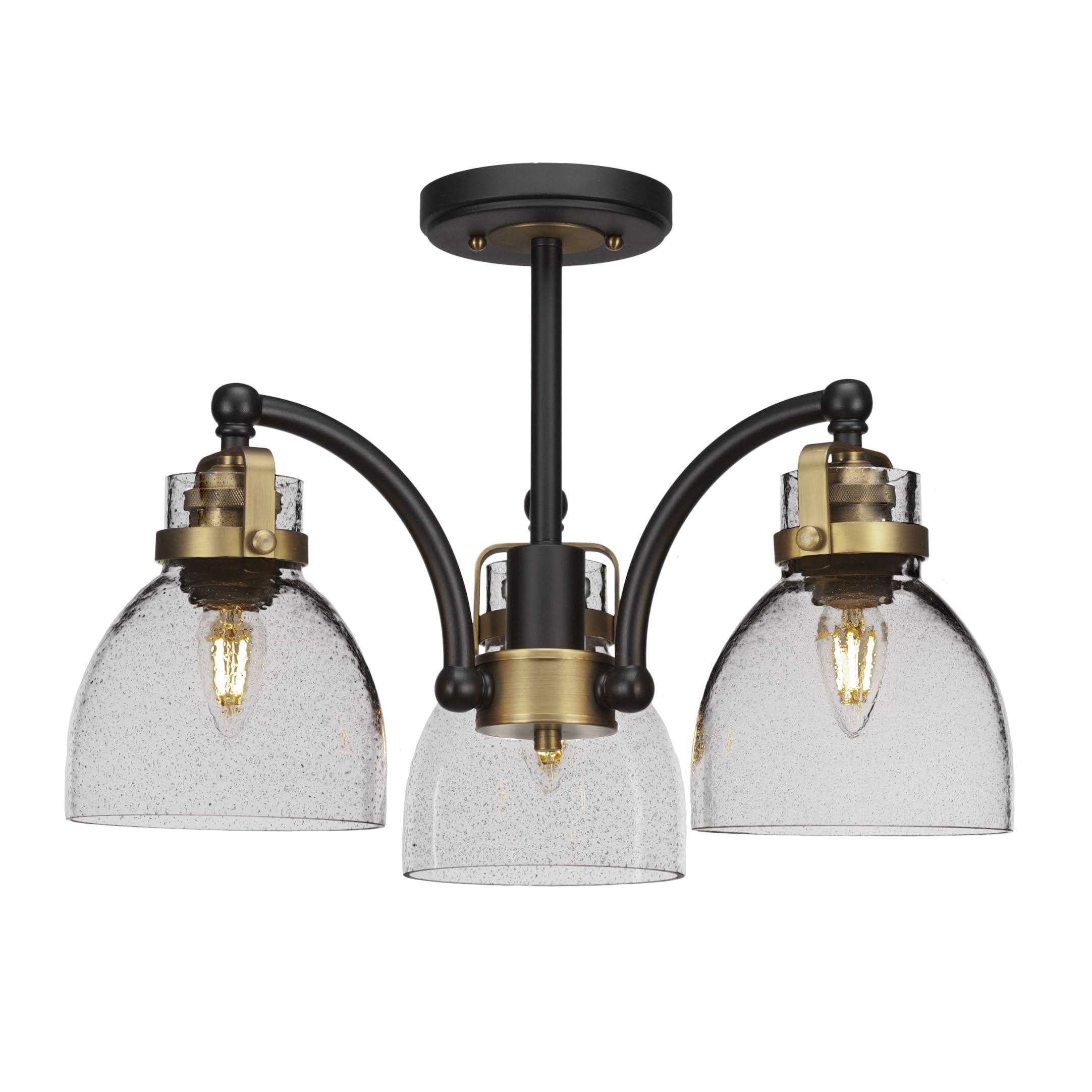 Toltec Lighting 1947-mbbr-4119 Easton 3 Light Semi-Flush shown in Matte Black u0026 Brass Finish with 6&rdquo; Black Bubble Glass