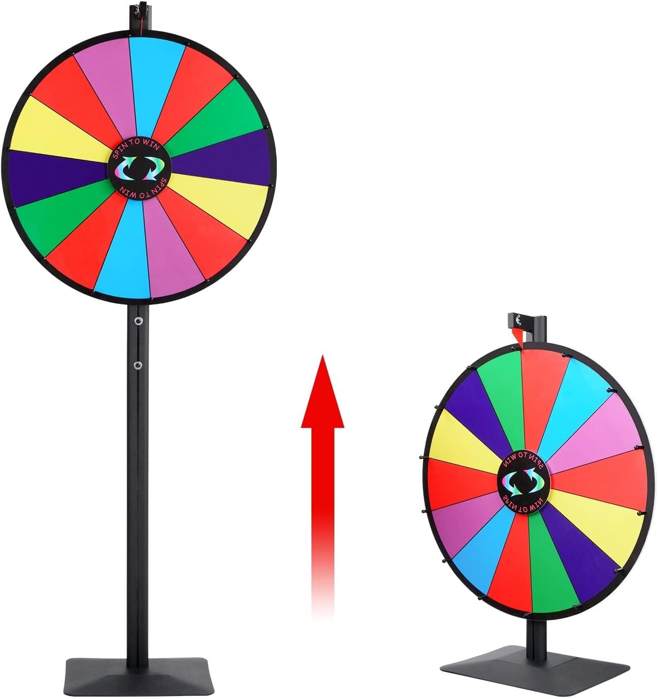 T-SIGN 24 Inch Dual Use Spinning Prize Wheel Stand, Tabletop or Floor Spinner Stand, 14 Colorful Slots with Dry Erase Marker and Eraser Win The Fortune Spin Game for Carnival and Trade Show Pack of 2