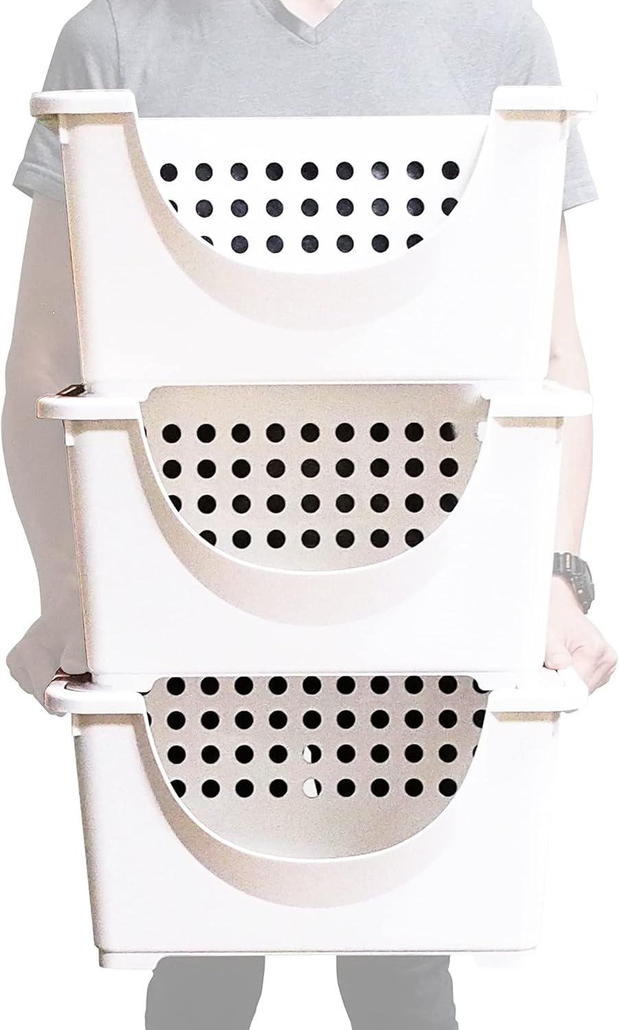 Baskets for Organizing – Heavy Duty Stackable Storage Bin and Baskets – 3 Pack – Large, Strong, Stacking Basket to Organize Pantry, Linen, Closets, Dog Toys – Better Than Wire Organizer Basket Pack of 2