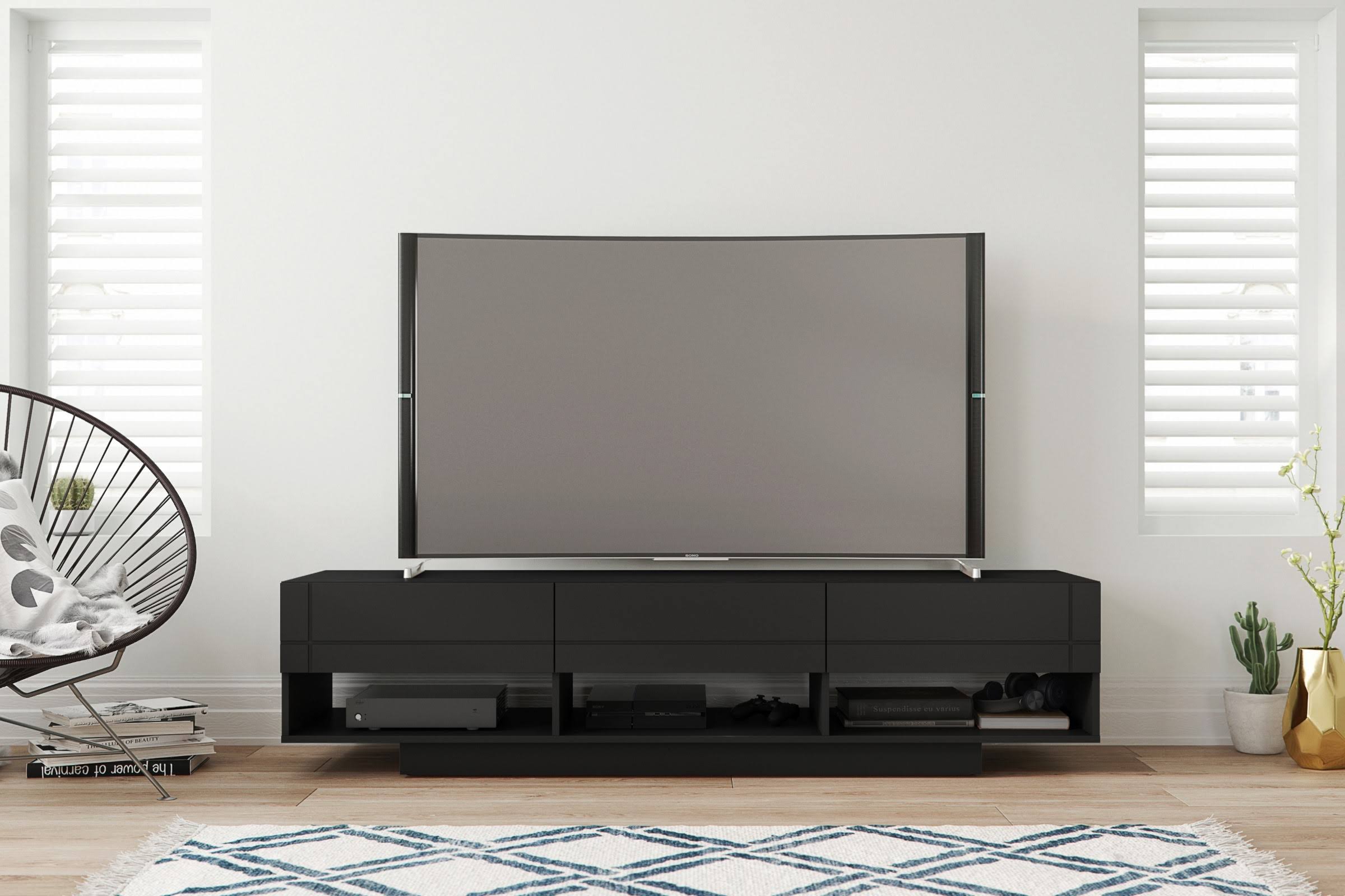 Nexera 105406 Stereo TV Stand 72 inch 3 Drawers Black