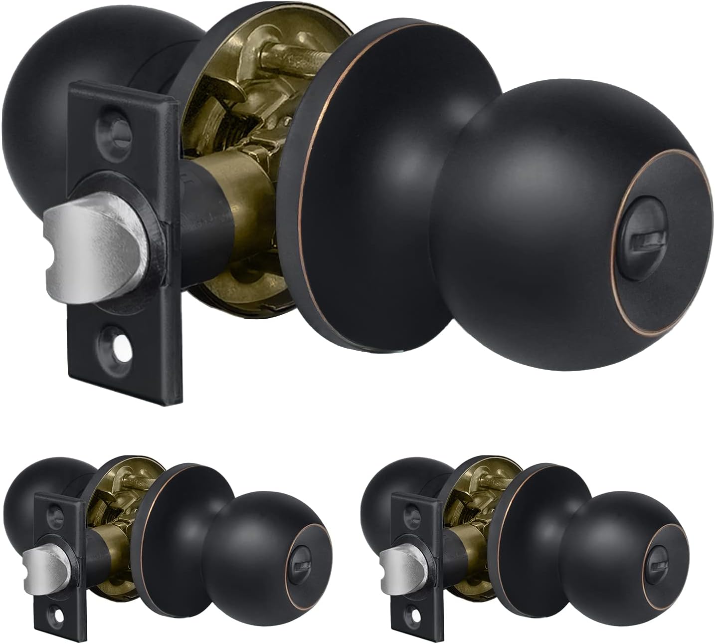 [10 Pack] BESTTEN Privacy Door Lock Set for Bedroom and Bathroom, Removable Latch Plate, Round Ball Door Knob, Satin Nickel Finish Pack of 2