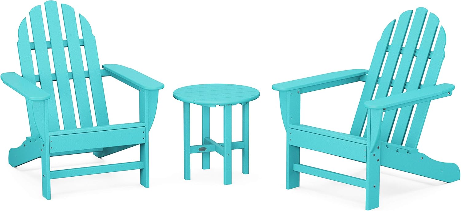 POLYWOOD PWS417-1-WH Classic 3-Piece Chair Side Table Adirondack Seating Set, White