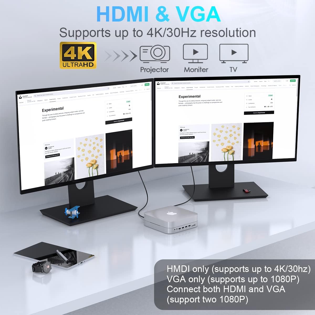 12 in 1 Mac Mini Dock with Hard Drive Enclosure (HDMI+VGA) , Type-C Stand & Hub for Mac Mini M1 with SATA SSD/HDD, HDMI,VGA,USB, TF/SD, Audio Jack, Mac Mini hub for 2018/2020 Mac Mini (ABS Silver)