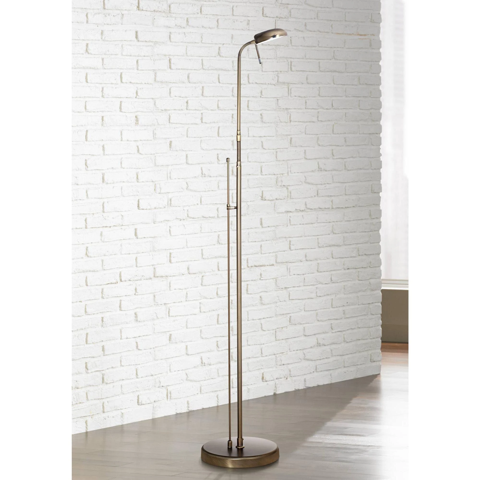 360 Lighting Modern Pharmacy Floor Lamp LED Dark Brass Adjustable Gooseneck Head for Living Room Reading Bedroom Office