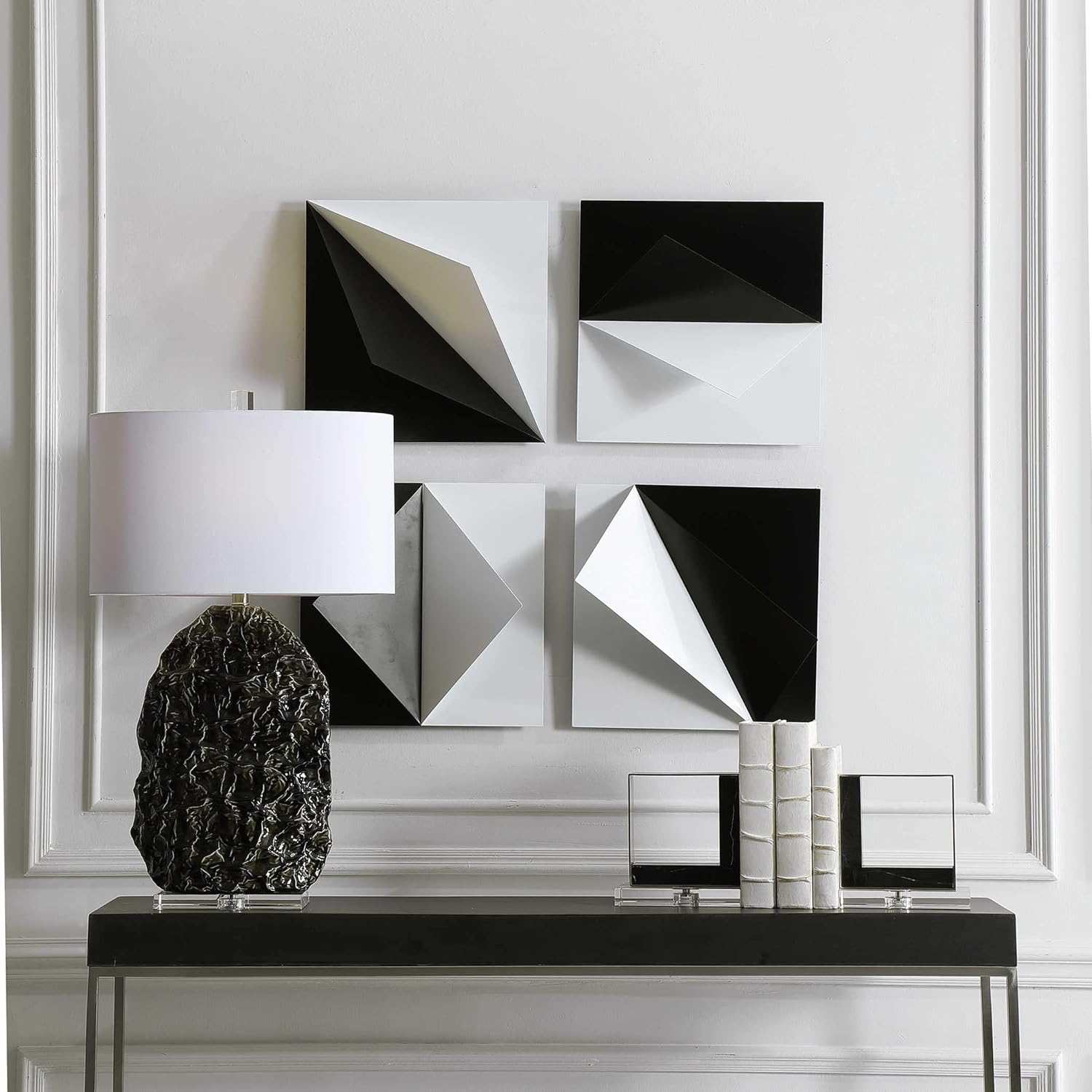 Uttermost 04259 Origami Contemporary Black and White Metal Wall Decor, 4-Piece Set Multicolor