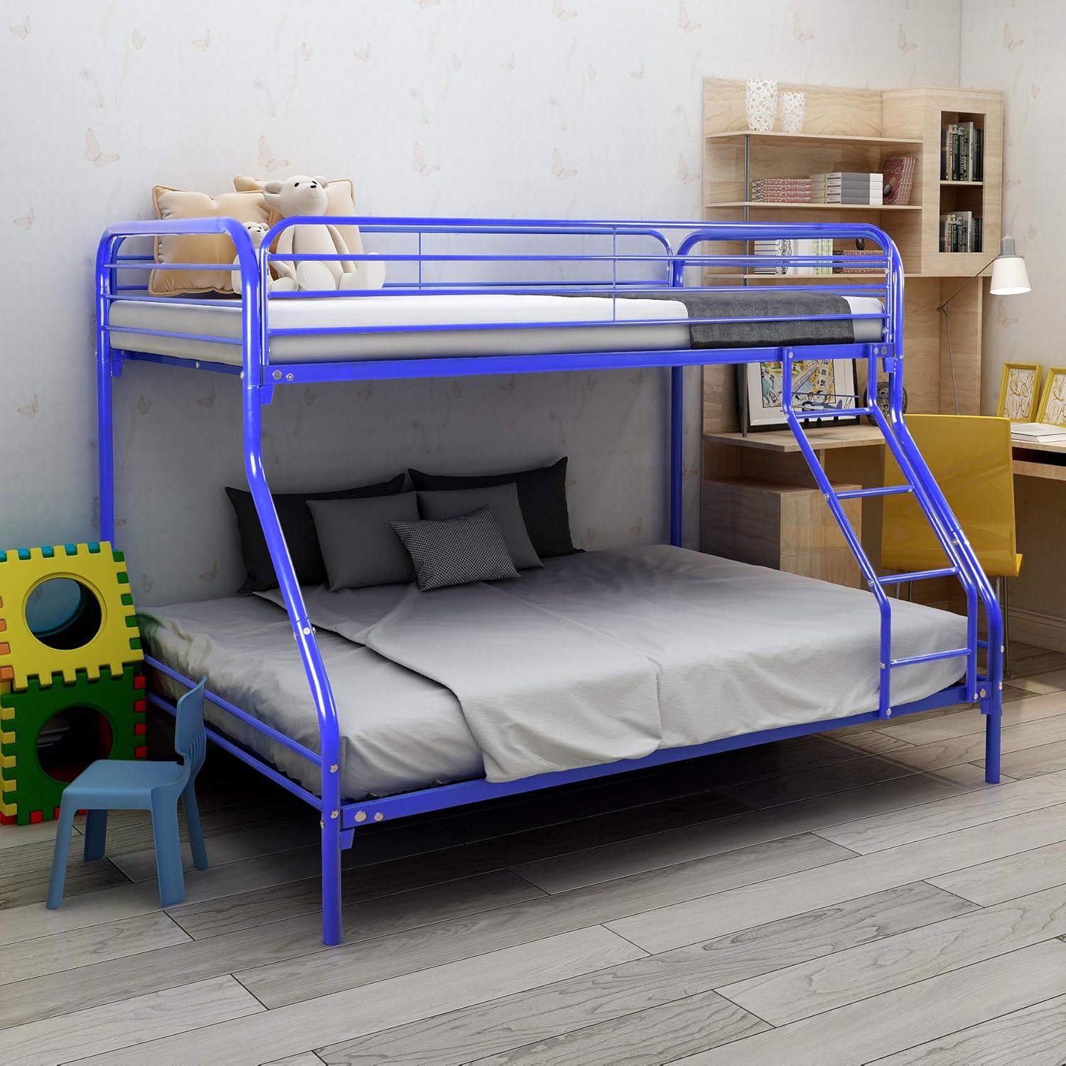 JURMERRY Twin-Over-Full Bunk Bed with Metal Frame and Ladder ,Black