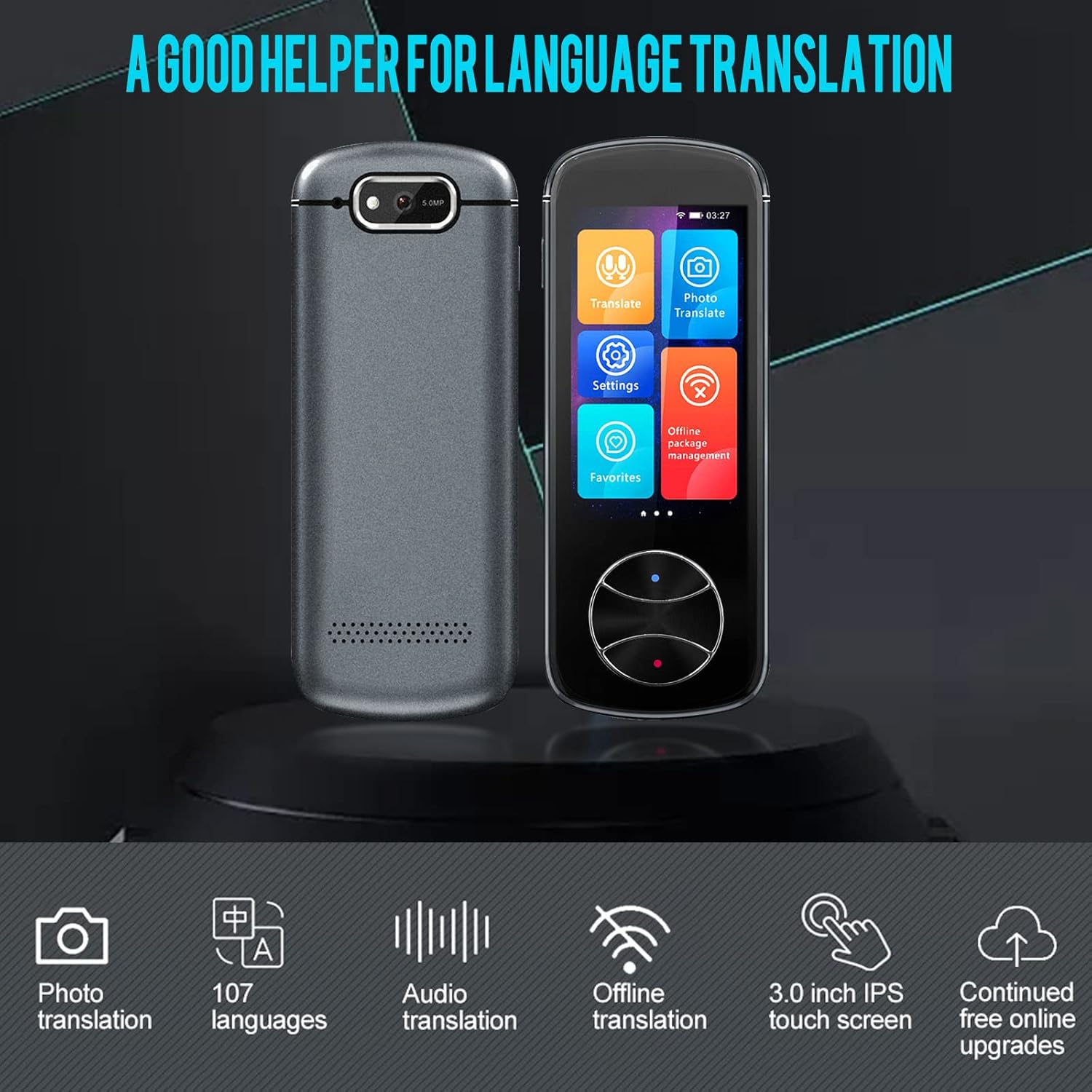 Language Translator Device 107 Languages Two Way Portable Instant Voice Translator, Support Photograph Handheld Accurate Translation, Smart Real-Time Translator 3.0 HD Touch Screen