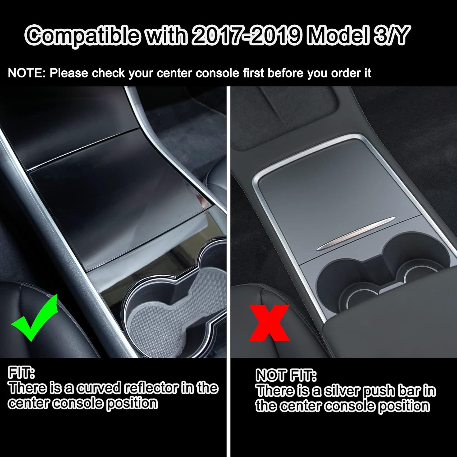 JKCOVER Flocked Center Console Tray Organizer Compatible with Tesla Model 3 (2017 2018 2019) /Model Y Custom Accessory （Not Fit Tesla Model 3 Produced After June 2020 and Model Y）