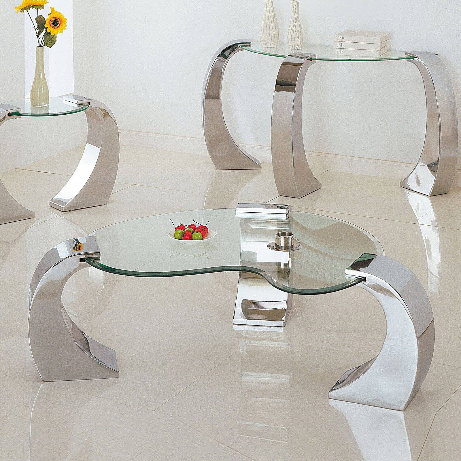 Acme Metro Coffee Table Chrome Plated u0026 Clear Glass